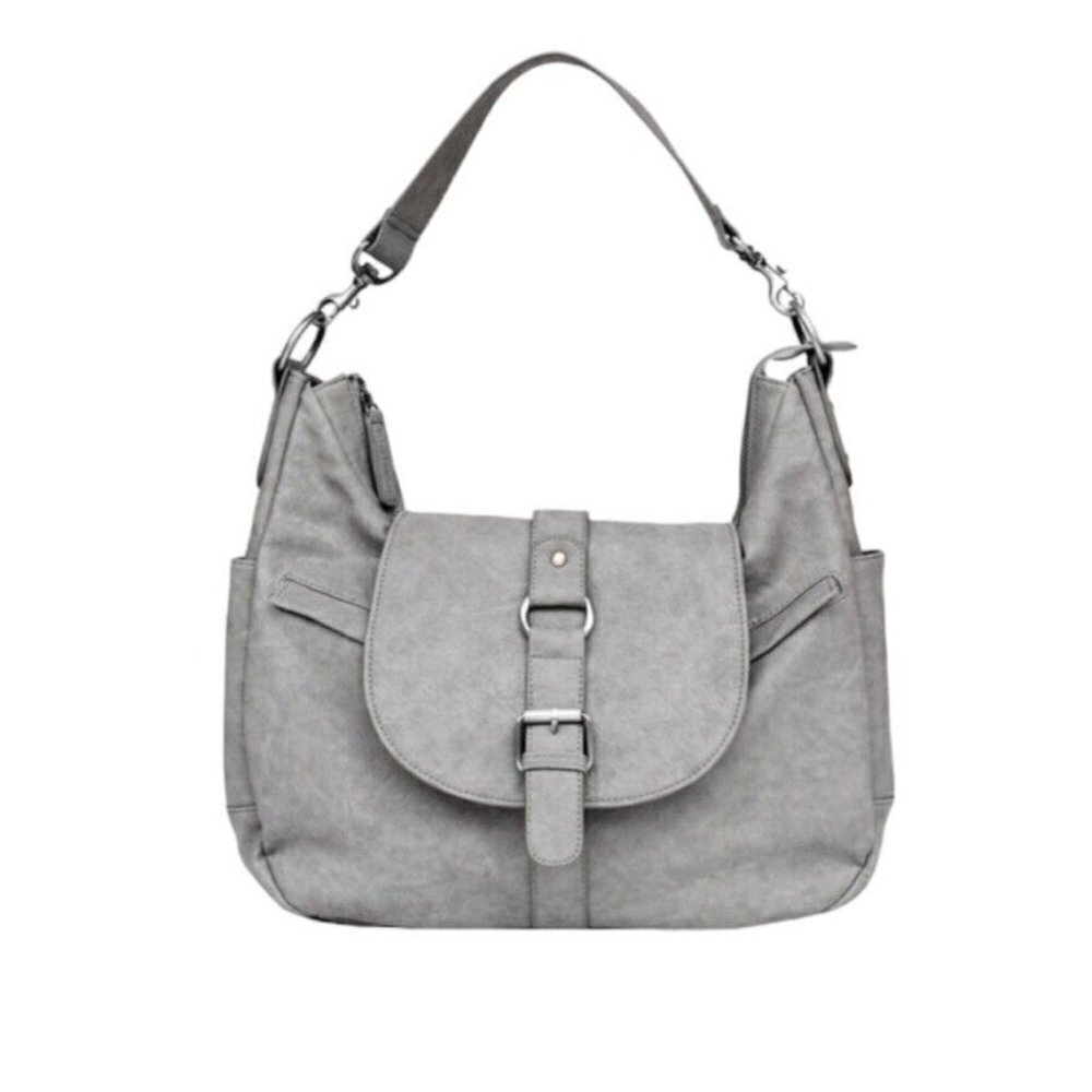 Kelly Moore Gray Leather Medium Size Spacious Hobo Camera Shoulder Bag Purse